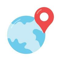 World globe with map pin, vector of global location in trendy style