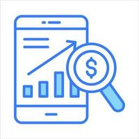 Growth chart inside mobile with magnifier showing vector of mobile data analytics