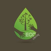 Eco friendly hands hug concept green tree.Environmentally friendly natural landscape.Vector illustration vector