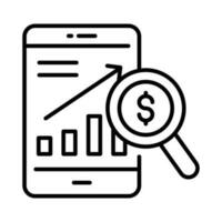 Growth chart inside mobile with magnifier showing vector of mobile data analytics