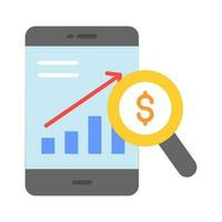 Growth chart inside mobile with magnifier showing vector of mobile data analytics