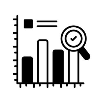Bar chart with magnifier denoting vector of business analysis in trendy style