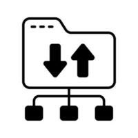 Two arrows pointing opposite direction indicating the synchronization or transfer of data between multiple devices or locations vector