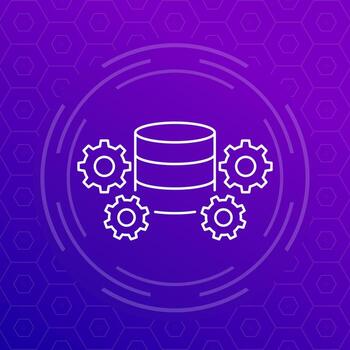 database maintenance line icon with gears, vector