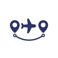 Flight route icon with an airplane vector