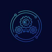 fintech, financial icon with euro and gears, linear design vector