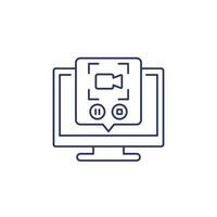 screen recording in computer line icon vector