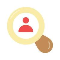 Person with magnifier showing concept vector of recruitment, employee search icon