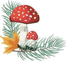 Composition of Autumn Mushrooms with leaves in isolated background. vector