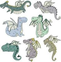 Vector set of fabulous Dragons isolated on white background.