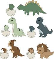 Vector set of Dinosaurs with baby isolated on white background.