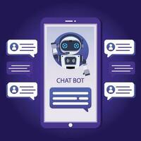 chatbot enviando mensaje en teléfono inteligente vector