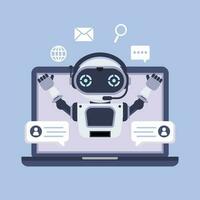 chatbot en línea en ordenador portátil computadora. artificial inteligencia en diario vida vector