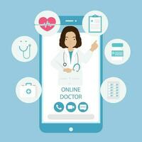 Doctor online on smartphone app. Online medical clinic, telemedicine, online healthcare and medical consultation concept. vector