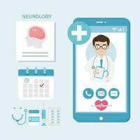 Online medical advice or consultation service, tele medicine for Neurology department. vector