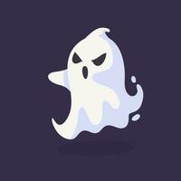 Cartoon ghost in white robe floating Haunt and scare people on Halloween night. vector