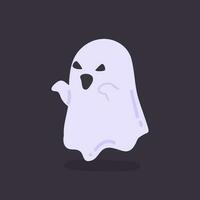 Cartoon ghost in white robe floating Haunt and scare people on Halloween night. vector