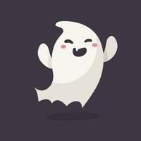 Cartoon ghost in white robe floating Haunt and scare people on Halloween night. vector