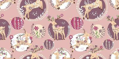 Beautiful Folk Reindeer Seamless Pattern vector