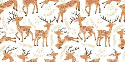 Beautiful Folk Reindeer Seamless Pattern vector