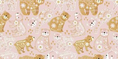 Beautiful Folk Bear Seamless Pattern vector