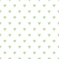 Abstract seamless vector green pattern with hand drawn hearts. Wallpaper or background for greetings, invitations, manufacture wrapping paper, textile, web design on the white.