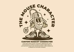 Vintage mascot character of computer mouse vector