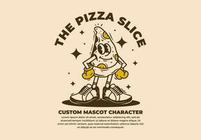 Vintage mascot character of pizza slice vector