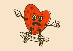 mascota personaje de corazón saltando de patineta vector