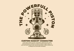 Vintage mascot character of piston with two thumbs up vector