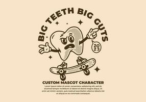 Mascot character of tooth jumping on skateboard vector