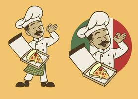 Mascot Character of Pizza Chef in Retro Vintage Style vector