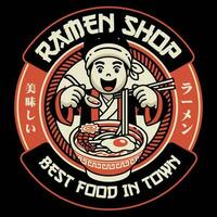 Ramen Shop Badge Design in Vintage style japanese scripts means delicious and ramen vector