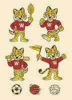 Set of Wildcat Sport Mascot in Vintage Retro Hand Drawn Style vector