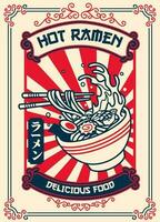 Vintage Poster design of Ramen Shop Design japanese script means ramen vector