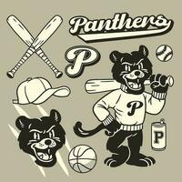 Set of Hand Drawn Panther Sport Mascot vector