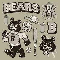 Black Bear Mascot Old School Style object in Set vector