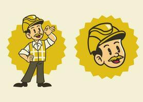 mascota personaje de construcción trabajador en retro Clásico estilo vector