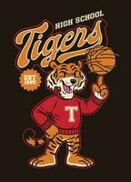 Vintage Textured Shirt Design of Tiger Athletic Mascot vector