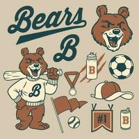 Grizzly Bear Vintage Old School Mascot Set vector
