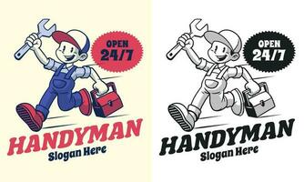 Retro Cartoon Character of Service Handyman mechanic vector