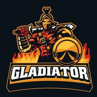 gladiator mascot hold the shield vector
