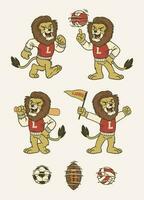 conjunto de león deporte mascota en Clásico retro mano dibujado estilo vector