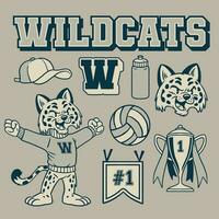 Wildcat Mascot Vintage Hand Drawn Object Set vector