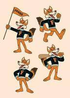 Set of Fox Sport Mascot in Vintage Retro Hand Drawn Style vector