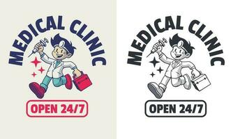 Retro Cartoon Character of Medical Doctor Clinic Mascot vector