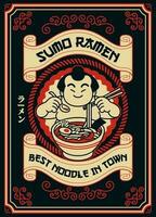 sumo Clásico diseño de ramen tienda con japonés guión medio ramen vector