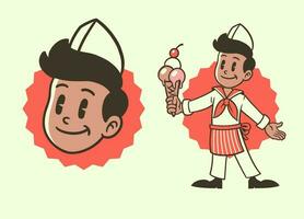 Mascot Character of Ice Cream Seller in Retro Vintage Style vector
