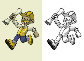 Retro Cartoon Character Mascot of Architect Building Worker vector