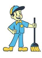 Mascot Character of Cleaner Worker in Retro Vintage Style vector